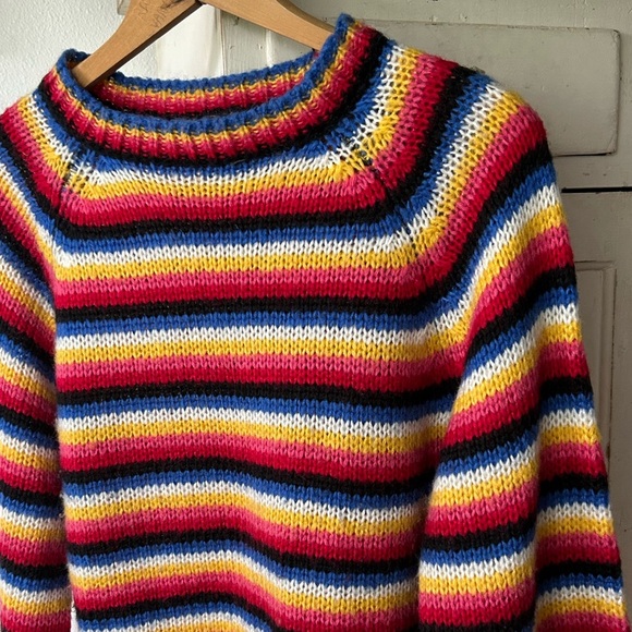 Golden Days Paris | Women’s rainbow tripped balloon sleeve pullover sweater, OS - Picture 13 of 16